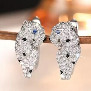 Sparkling CZ Full Body Leopard Huggie Hoop Earrings